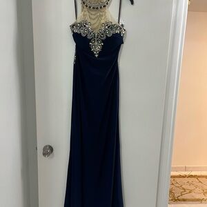 Camille La Vie Navy Gown with Jewel Accents